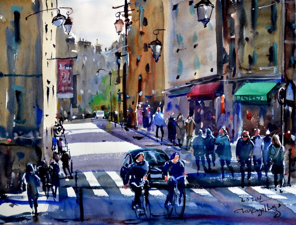 La rue du Pas-de-la-Mule, Paris, 61 x 45.5 cm, watercolor on paper, 2024