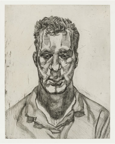 Lucian Freud, Kai, 1991–1992. Etching, Edition of 40, Plate: 69.8 × 54.5 cm, Sheet: 78.7×62.4cm. Credit: Abbot Hall Art Gallery, Kendal, Cumbria, UK. © The Lucian Freud Archive. All Rights Reserved 2024 /Bridgeman Images. Courtesy of the Lucian Freud Archive, Abbot Hall Art Gallery and Fortress House.