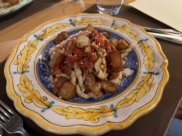 Busiate with Pesto trapanese and potatoes