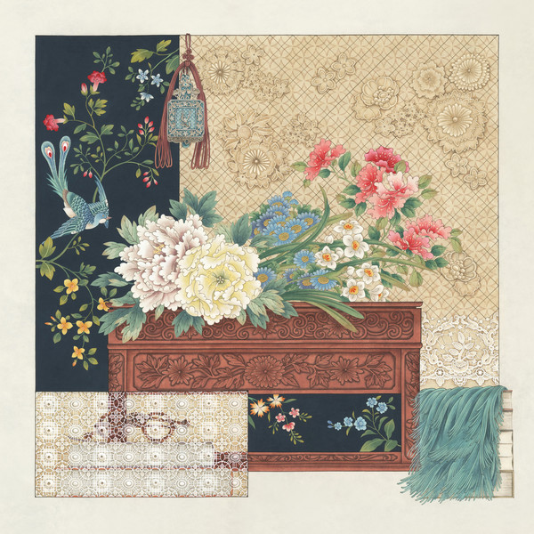 김여진, 책거리(보그매거진) 65x65cm, 순지, 수간분채, 봉채, 금분, 2023