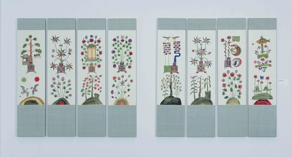 김영식  길상문자도 8폭  100cmx25cmx8ea , 순지에 분채, 2021