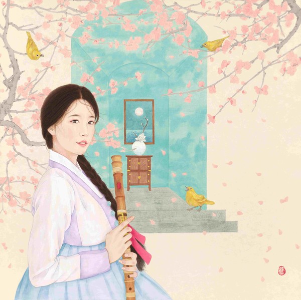 박소은 봄애(愛)_80.3x80.3cm_순지에 분채_2024