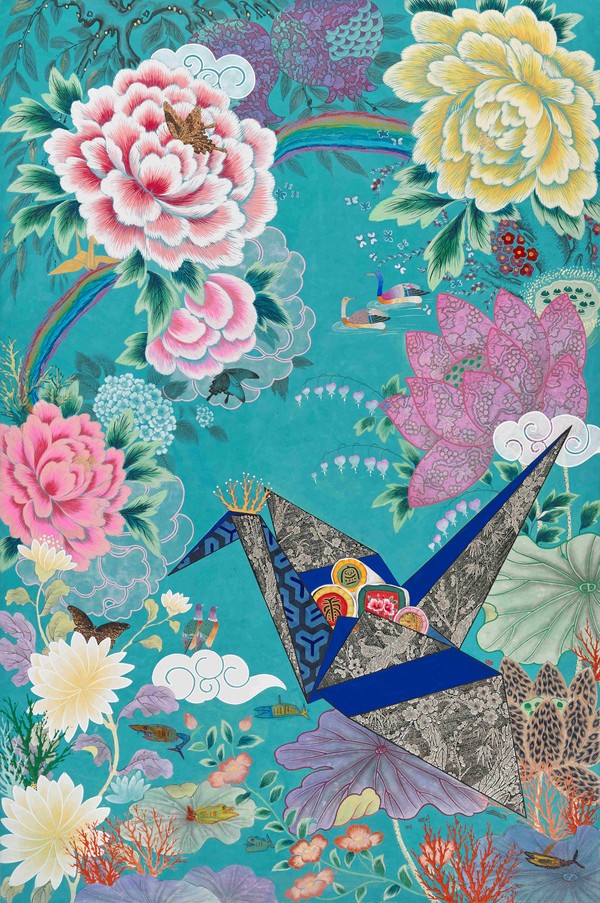 문선영,종이학, 190x127cm(120호) 한지에 혼합재료, 2021