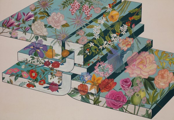 소민 김영희 [꽃책] 81x117cm, 순지에 분채, 2021