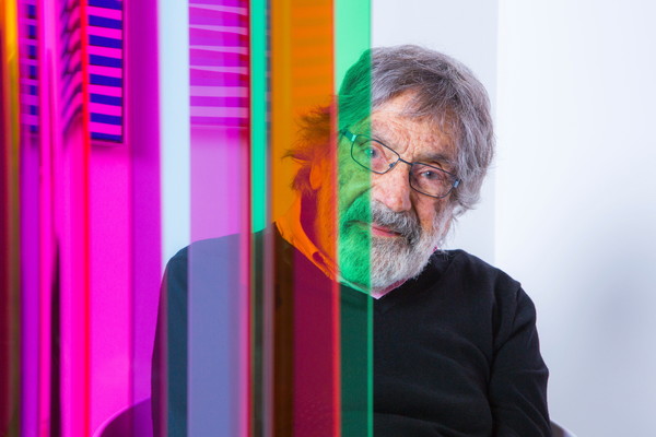 Carlos Cruz-Diez in his workshop, Paris, 2017