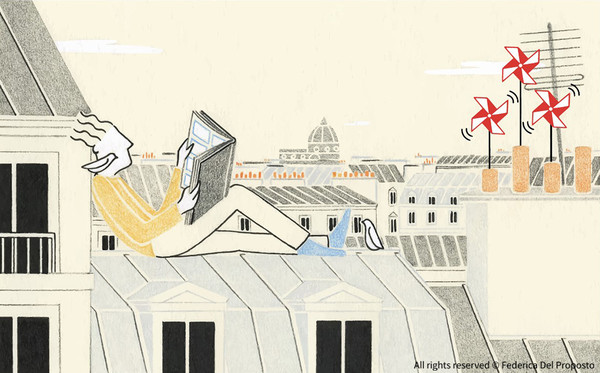 Reading Comics with red and white pinwheels ⓒFederica Del Proposto