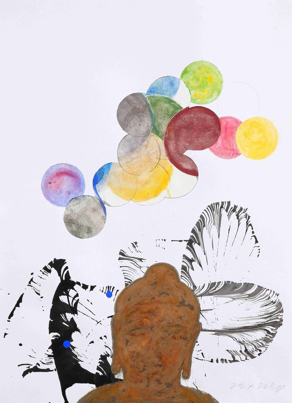 오원배, 무제 Untitled, 2024, 종이에 안료, Pigment on paper, 64.5x48cm.