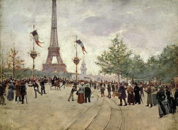 The entrance to the Universal Exhibition of 1889 Paris showing the Eiffel tower_Jean Beraud(1890)