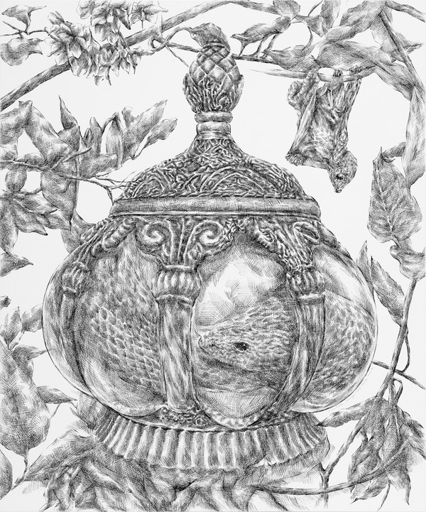 뱀의 전설, 종이 판넬에 펜, 73x61cm, 2024이미지 저작권: 강주리