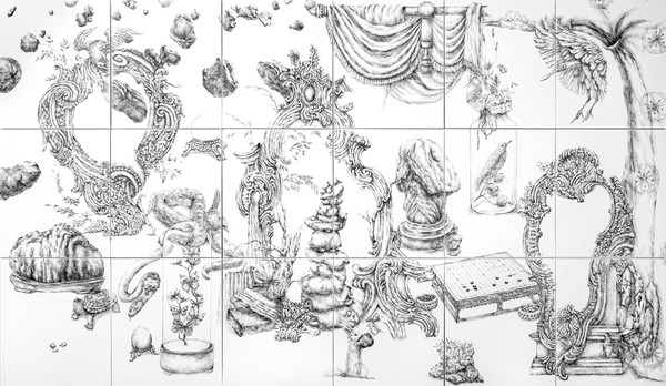 가위-바위-보, 민달팽이-개구리-뱀 #2, 종이 판넬에 펜, 159x273cm, 2023이미지 저작권: 강주리