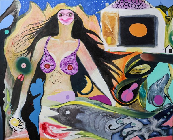 David Lehmann; The Fisherman And His Soul; 2024; dispersion, oil on canvas; 130x160x6,5cm