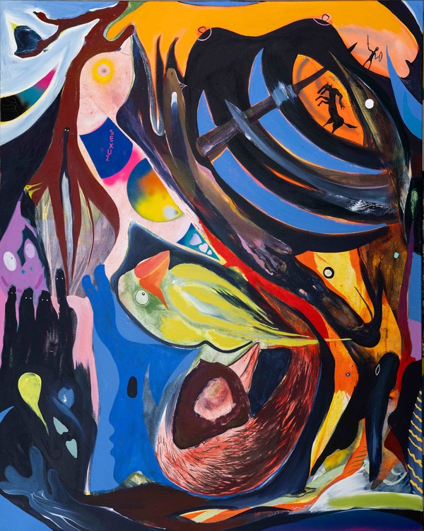 David Lehmann; Sexuz; 2024; dispersion, spray paint, oil on canvas; 200x160x6,5cm