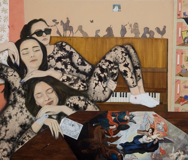 Vytenis sweethearts, Vita Opolskyte, Oil, Acrylic on canvas, 146x175cm, 2024 (Photo courtesy of the artist, The Rooster Gallery