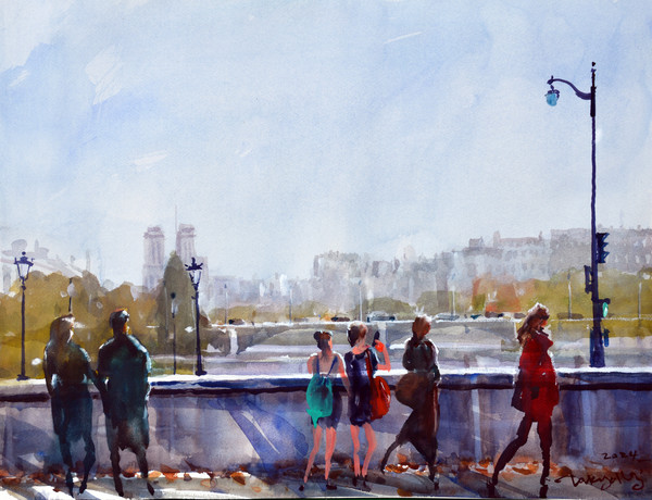 Pont d'Austerlitz, 45.5 x 61 cm, watercolor color on paper, 2024