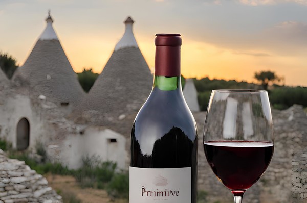 Primitivo di Manduria with Trulli in the background. Credits: www.prodigus.it