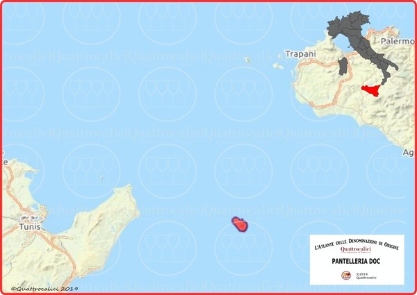 The island of Pantelleria (marked in red). Sicily region, Italy. Credits: www.quattrocalici.it