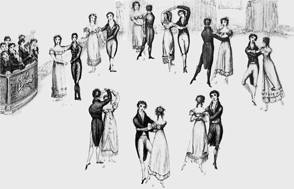 Early waltz steps, 1816 from Thomas Wilson Treatise on Waltzing