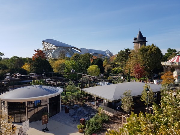 View of the building in the background from the Jardin d'Acclimatation