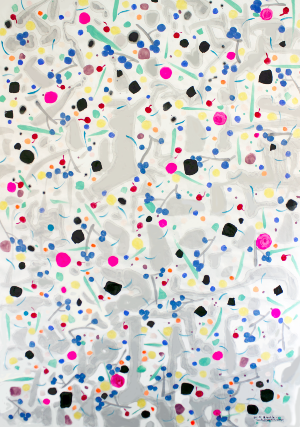 화월 （花月）No.1천연석채와 수묵162.2cm x 112.1cm