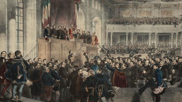 Opening ceremony of the Hungarian parliament in 1848. by August von Pettenkofen