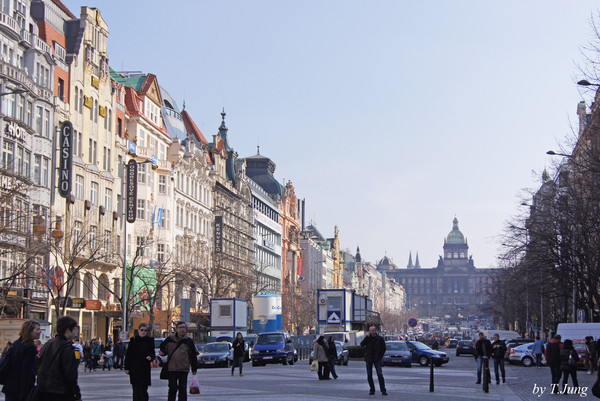 즐비하게 늘어선 아르누보 건축물과 멀리 보이는 국립박물관