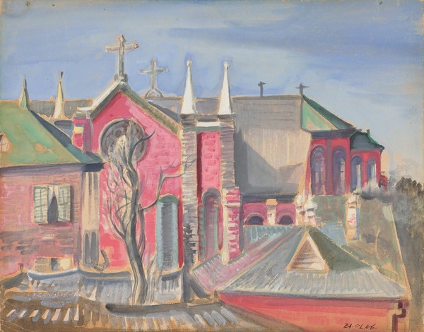 이인성, 계산동 성당, 1930년대, 종이에 수채 물감, 34.5×44cm