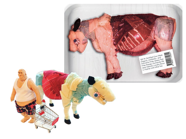 Valentina Huckova, Cowmeat, 2020, Animatable models – Mixed Media, BOB (29×17×9 cm, 180g), COW (32×48× 19cm, 400g) / Photo courtesy of the artist