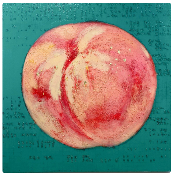 복숭아꽃 흐드러진 숲에서 만난 복숭아, 91x91cm, Oil on panel, 2023