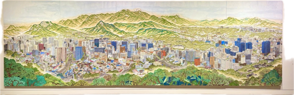 서울 전경도 200 x 650cm 캔버스천, 먹, 호분, 분채, 석채, 2023
