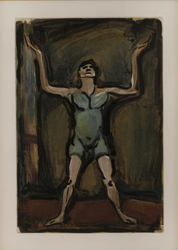 Georges Henri Rouault, Jongleur, 1935 Watercolor,gouache,ink,and oil on paper 6.35 × 4,45 cm Private Collection