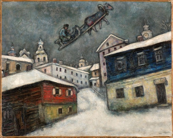 Marc Chagall, Russian village, 1929, Oil on canvas. © Chagall ®, by SIAE 2025.