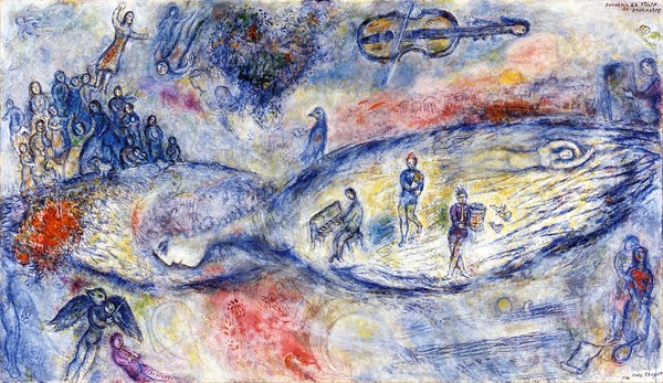 Marc Chagall, Souvenir de la Flûte enchantée, 1976, Tempera, oil and sawdust on canvas. © Chagall ®, by SIAE 2025.