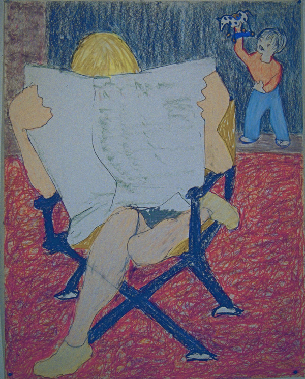 curt with me behind the paper, 1965 57.4 x 72.6 cm, Oil pastel on paper ⓒAlice Dalton Brown, THEO, CCOC, 2025