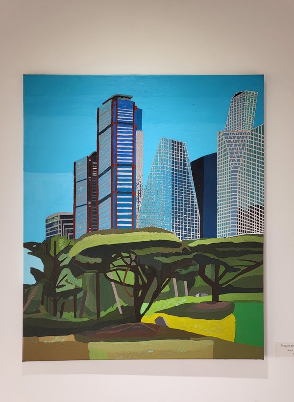 Nature and Skyscraper 53.1x72.9cm Acrylic on canvas 2022