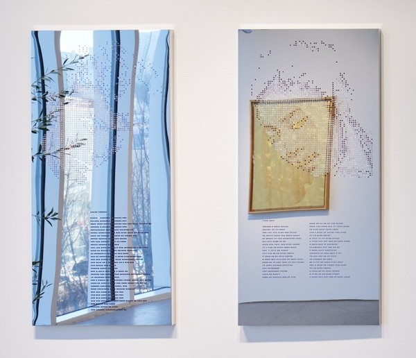 이동재, icon_David Bowie, icon_Yuna Kim, crystal on stainless steel, 100X48cm, 2023