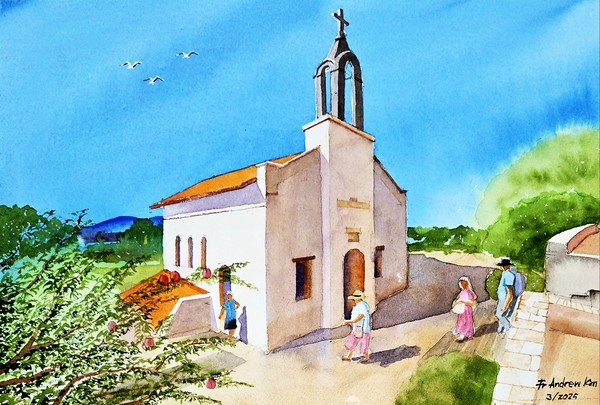 성소로 향하는 사람들 - 메주고리예, 김성기, watercolor, 2024