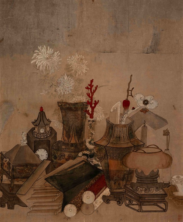 작자 미상, 〈책거리〉, 19세기 후반, 종이에 채색, 81.5×68cm, 우란문화재단 소장, ⓒ홍철기