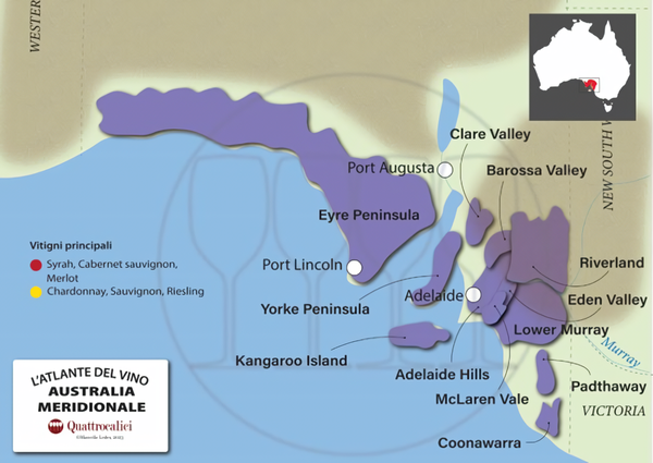 Barossa Valley wine region on the map above. Credits: www.quattrocalici.it