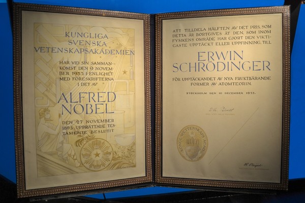 Erwin Schrödinger's Nobel Prize diploma