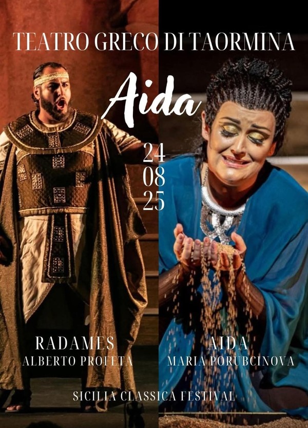 타오르미나에서 공연되는 오페아 아이다 공연 포스터