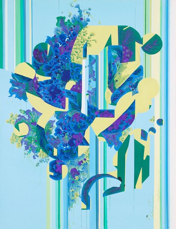 안진의, 인터플라워(inter flower), 2024, 캔버스에 석채와 혼합재료, 116.8x91cm