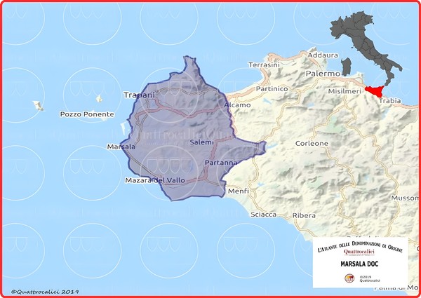 Marsala DOC wine area around the city of Trapani, in the westernmost part of Sicily. Credits: www.quattrocalici.it