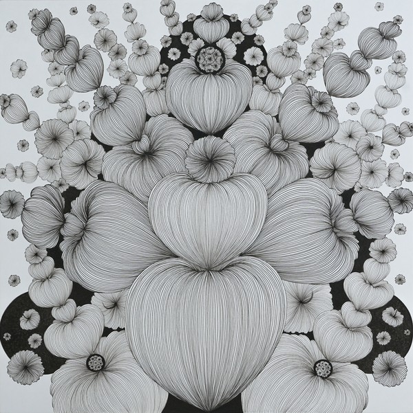 이애리, Good Luck in 꽈리25-105, 73x73cm, 장지에 수묵, 2025