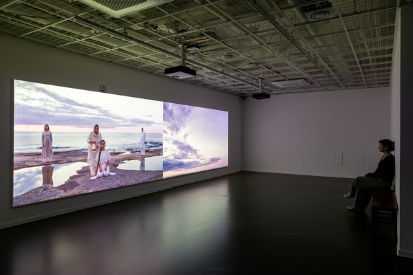 Nayab Noor Ikram, The Family, 16mm colour film (transferred to 2K), single-/two-channel video.Installation view, Finnish Pavilion, Gwangju Biennale 2024