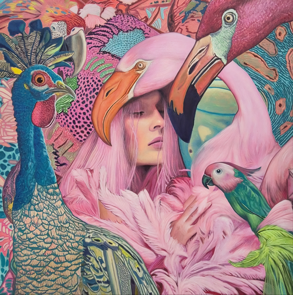 홍일화, 새의 정령 1211, 100x100cm, oil on canevas, 2025