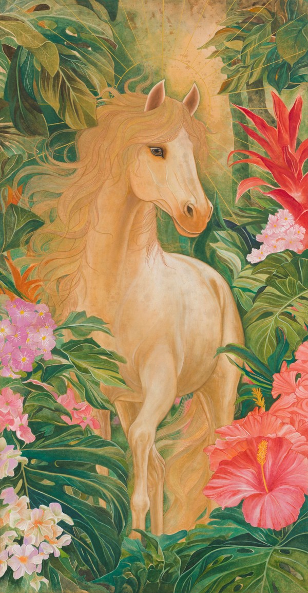 이라금, 광휘 光輝, 2025, 장지에 옻칠, 혼합채색, 금분, 금묵, 49×94cm