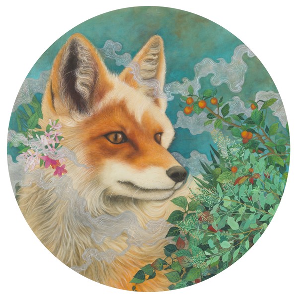 이라금, Orbit II, 2025, 장지에 옻칠, 혼합채색, 금분, 금묵, 50×50cm