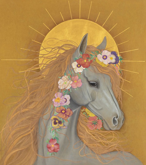 이라금, 여름의 왕관, 2025, 장지에 옻칠, 혼합채색, 금분, 금묵, 68×58cm