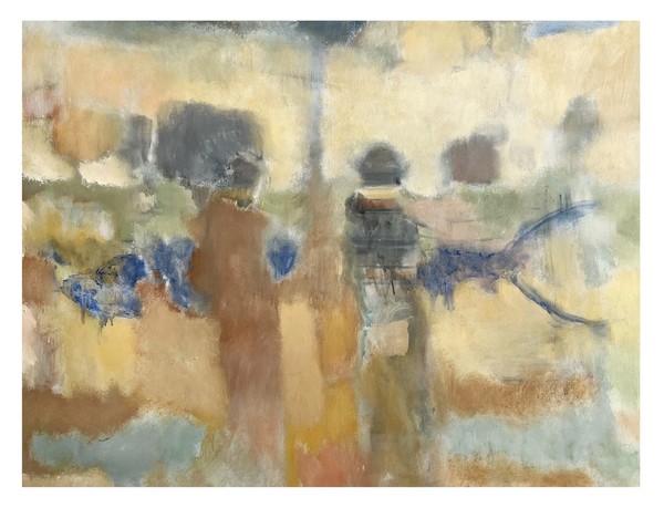 Ted Gahl, Beached (Blue Fish), 2025, Acrylic, casein, graphite, colored pencil on canvas, 121.9 x 91.4 cm