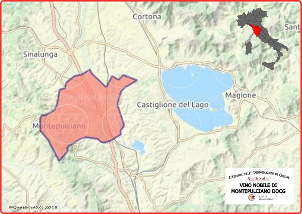 The production area of Vino Nobile di Montepulciano, south of Siena and near the border with Umbria region. Credits: www.quattrocalici.it